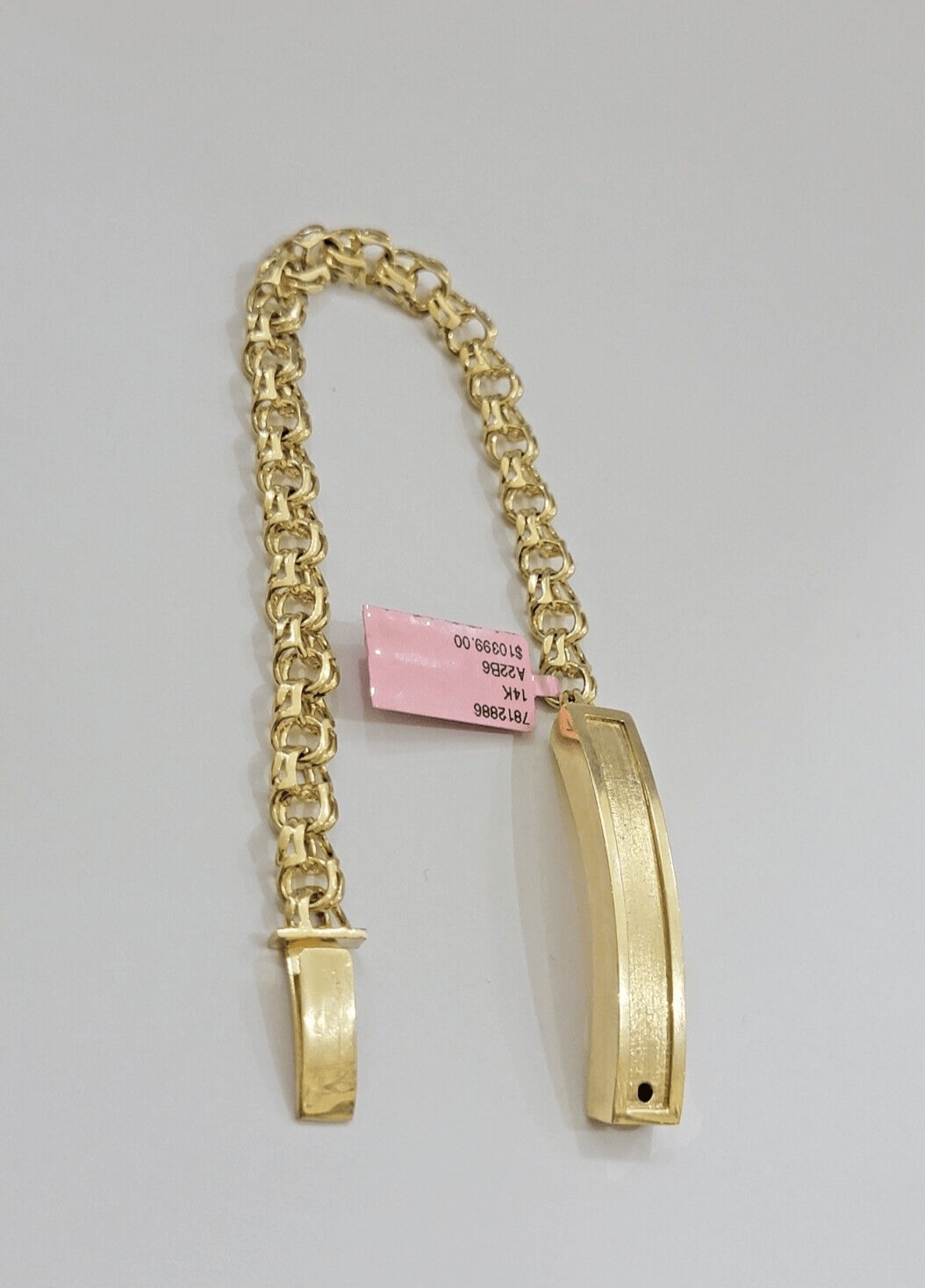 Real Solid 14kt Yellow Gold Chino ID Men's Name Plate Bracelet 8mm 8 Inches SALE - Reva Jeweler