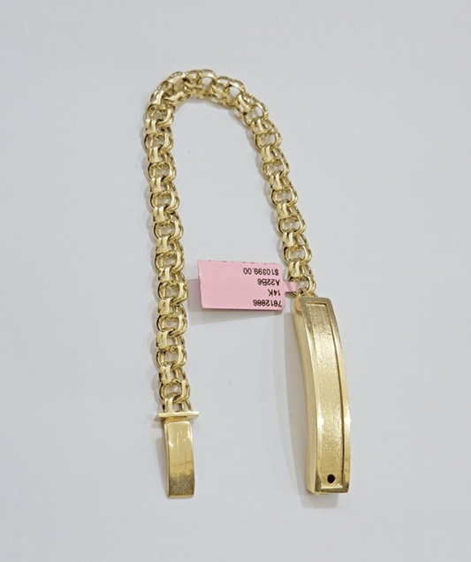 Real Solid 14kt Yellow Gold Chino ID Men's Name Plate Bracelet 8mm 8 Inches SALE - Reva Jeweler