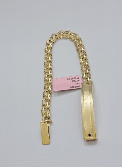 Real Solid 14kt Yellow Gold Chino ID Men's Name Plate Bracelet 8mm 8 Inches SALE - Reva Jeweler