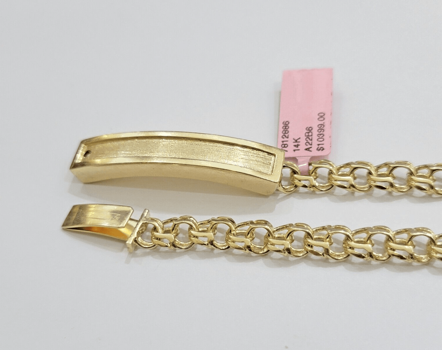 Real Solid 14kt Yellow Gold Chino ID Men's Name Plate Bracelet 8mm 8 Inches SALE - Reva Jeweler