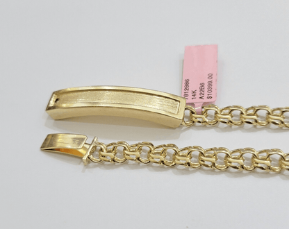 Real Solid 14kt Yellow Gold Chino ID Men's Name Plate Bracelet 8mm 8 Inches SALE - Reva Jeweler