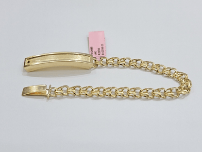 Real Solid 14kt Yellow Gold Chino ID Men's Name Plate Bracelet 8mm 8 Inches SALE - Reva Jeweler