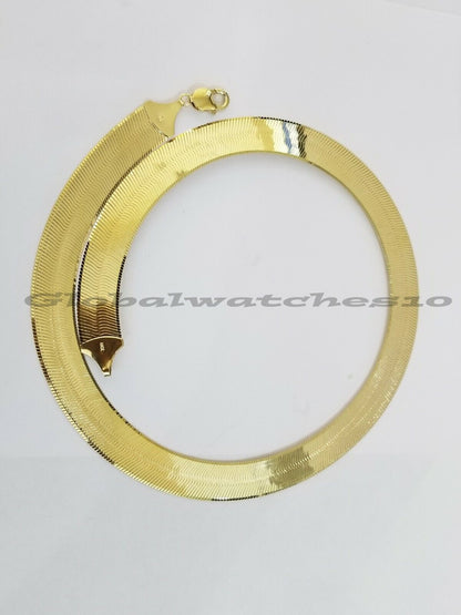 REAL10k 15mm Yellow Gold Herring Bone Chain Necklace 20" Lobster lock Men Women - Reva Jeweler