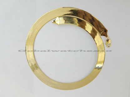 REAL10k 15mm Yellow Gold Herring Bone Chain Necklace 20" Lobster lock Men Women - Reva Jeweler