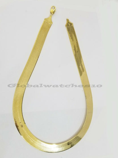 REAL10k 15mm Yellow Gold Herring Bone Chain Necklace 20" Lobster lock Men Women - Reva Jeweler