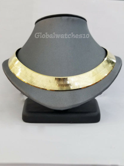 REAL10k 15mm Yellow Gold Herring Bone Chain Necklace 20" Lobster lock Men Women - Reva Jeweler