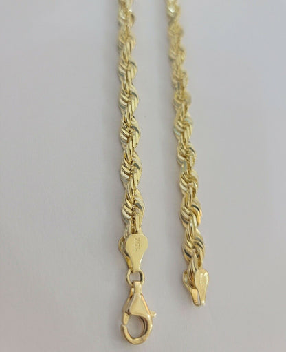 Rope Chain Necklace 5mm REAL 10kt Yellow Gold Solid link Diamond Cuts 22" Inch - Reva Jeweler