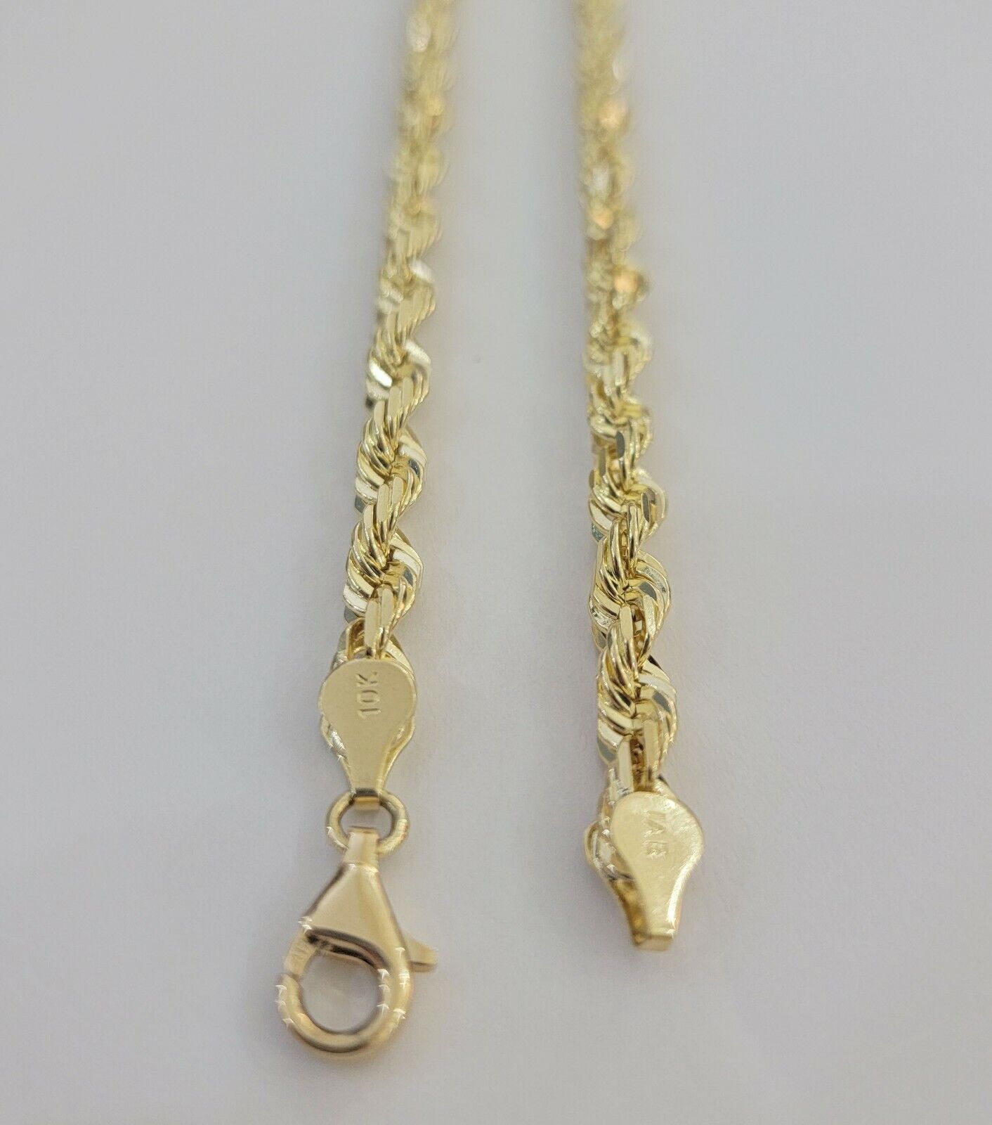 Rope Chain Necklace 5mm REAL 10kt Yellow Gold Solid link Diamond Cuts 22" Inch - Reva Jeweler
