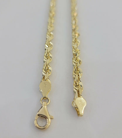 Rope Chain Necklace 5mm REAL 10kt Yellow Gold Solid link Diamond Cuts 22" Inch - Reva Jeweler