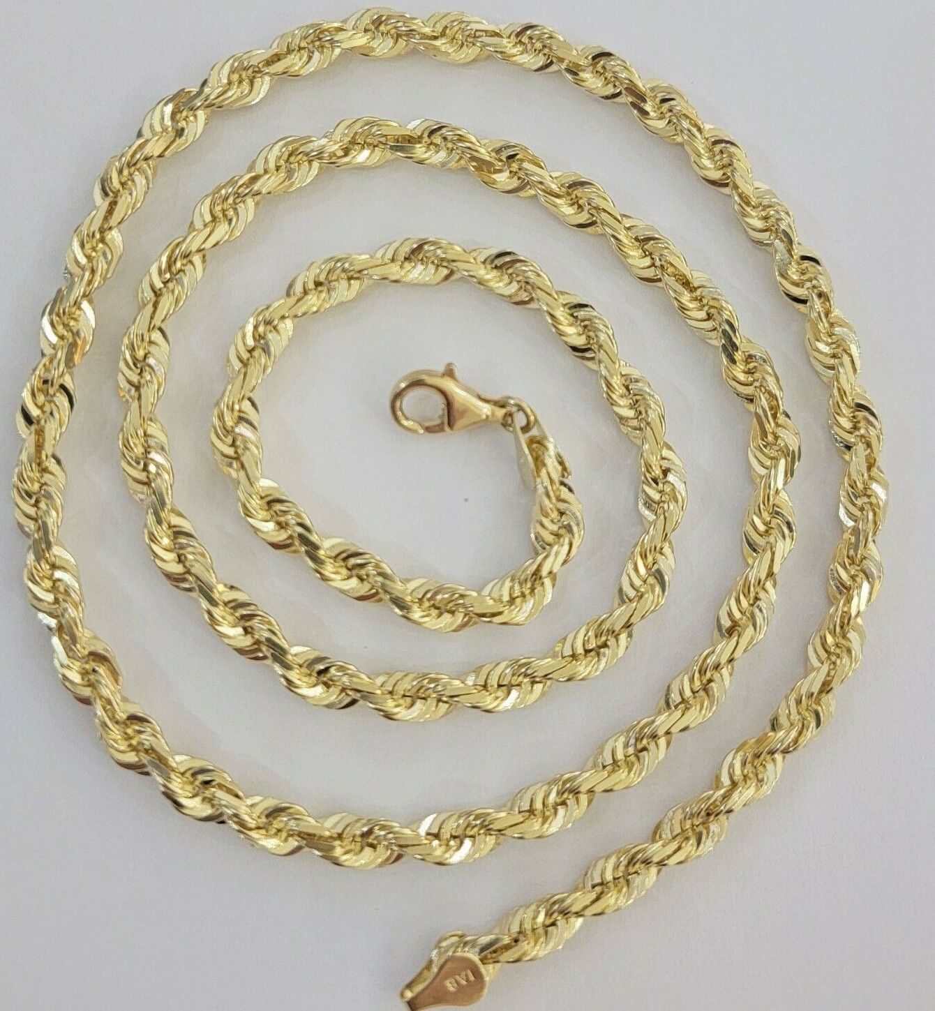 Rope Chain Necklace 5mm REAL 10kt Yellow Gold Solid link Diamond Cuts 22" Inch - Reva Jeweler