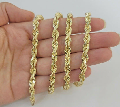 Rope Chain Necklace 5mm REAL 10kt Yellow Gold Solid link Diamond Cuts 22" Inch - Reva Jeweler