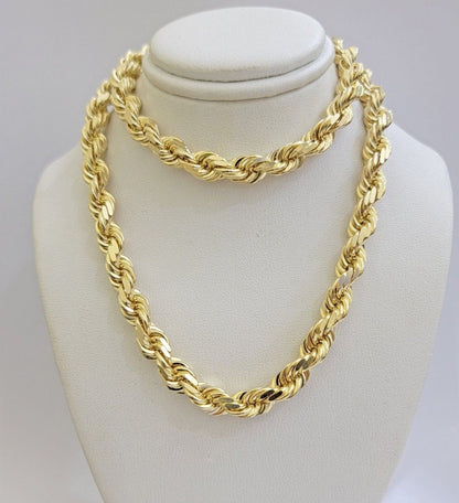 Rope Chain Necklace Mens Real 14k Yellow Gold 8mm 18 Inch - 30 Inch SOLID 14kt - Reva Jeweler