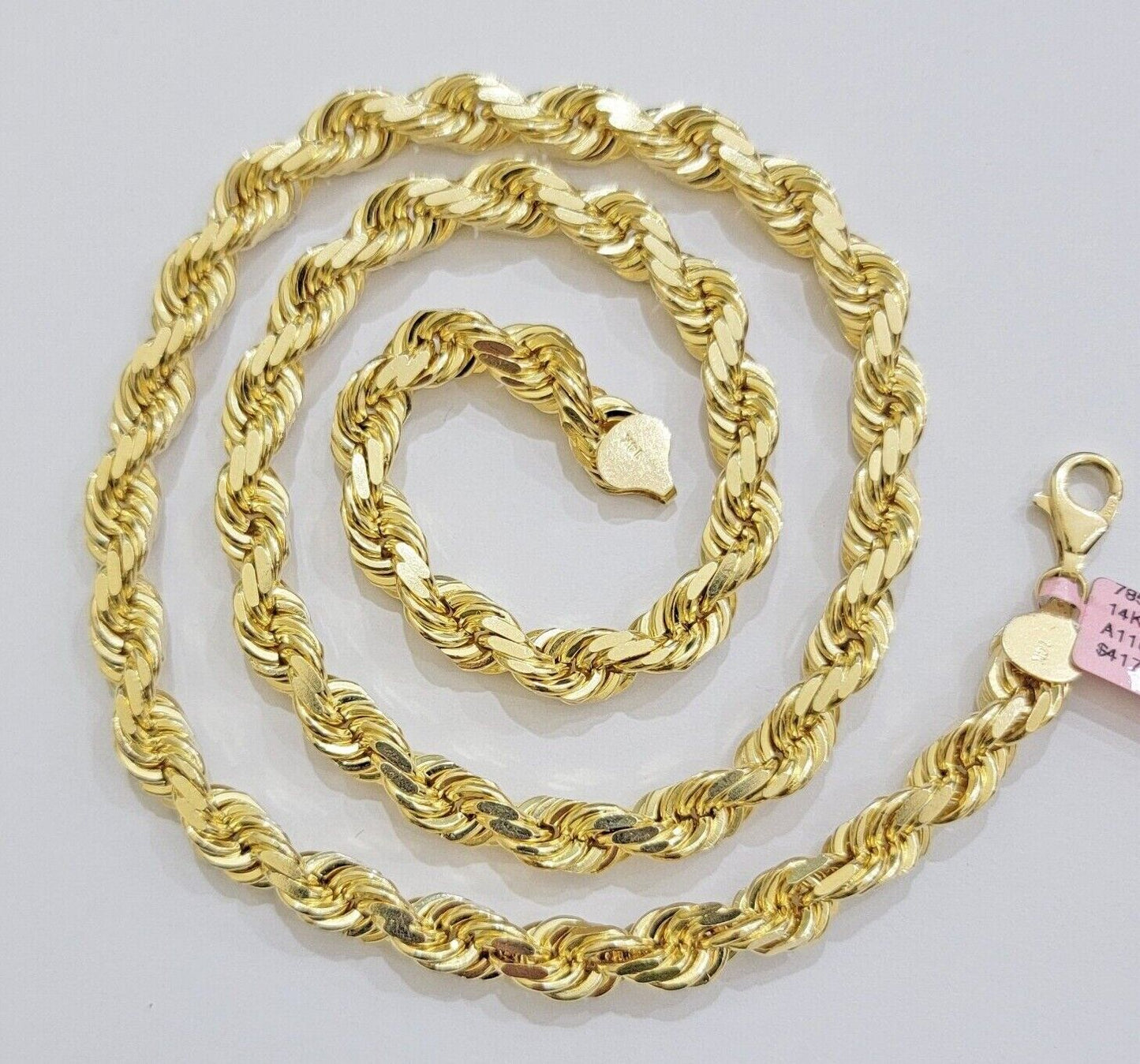 Rope Chain Necklace Mens Real 14k Yellow Gold 8mm 18 Inch - 30 Inch SOLID 14kt - Reva Jeweler