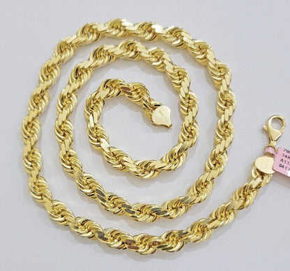 Rope Chain Necklace Mens Real 14k Yellow Gold 8mm 18 Inch - 30 Inch SOLID 14kt - Reva Jeweler