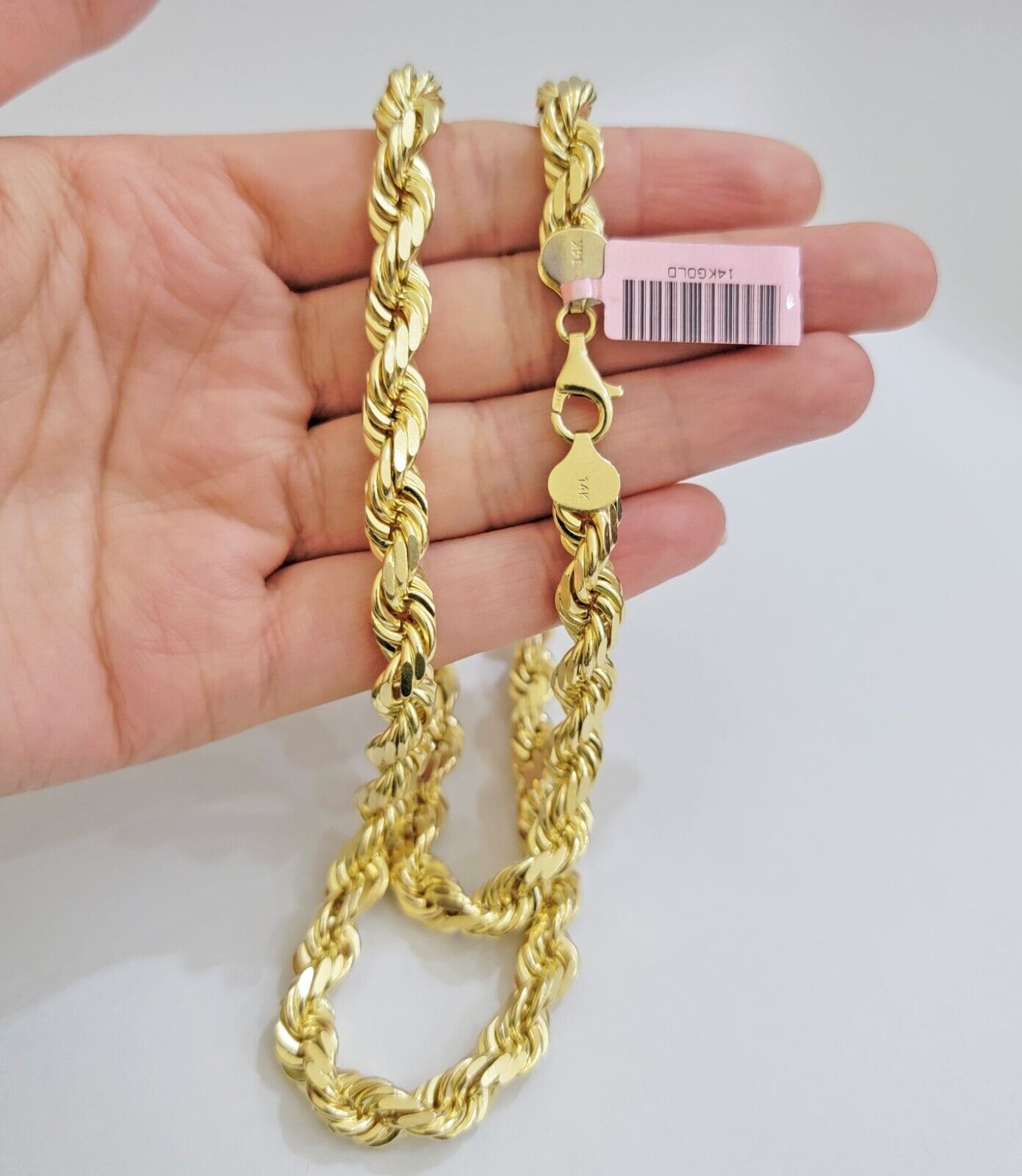 Rope Chain Necklace Mens Real 14k Yellow Gold 8mm 18 Inch - 30 Inch SOLID 14kt - Reva Jeweler