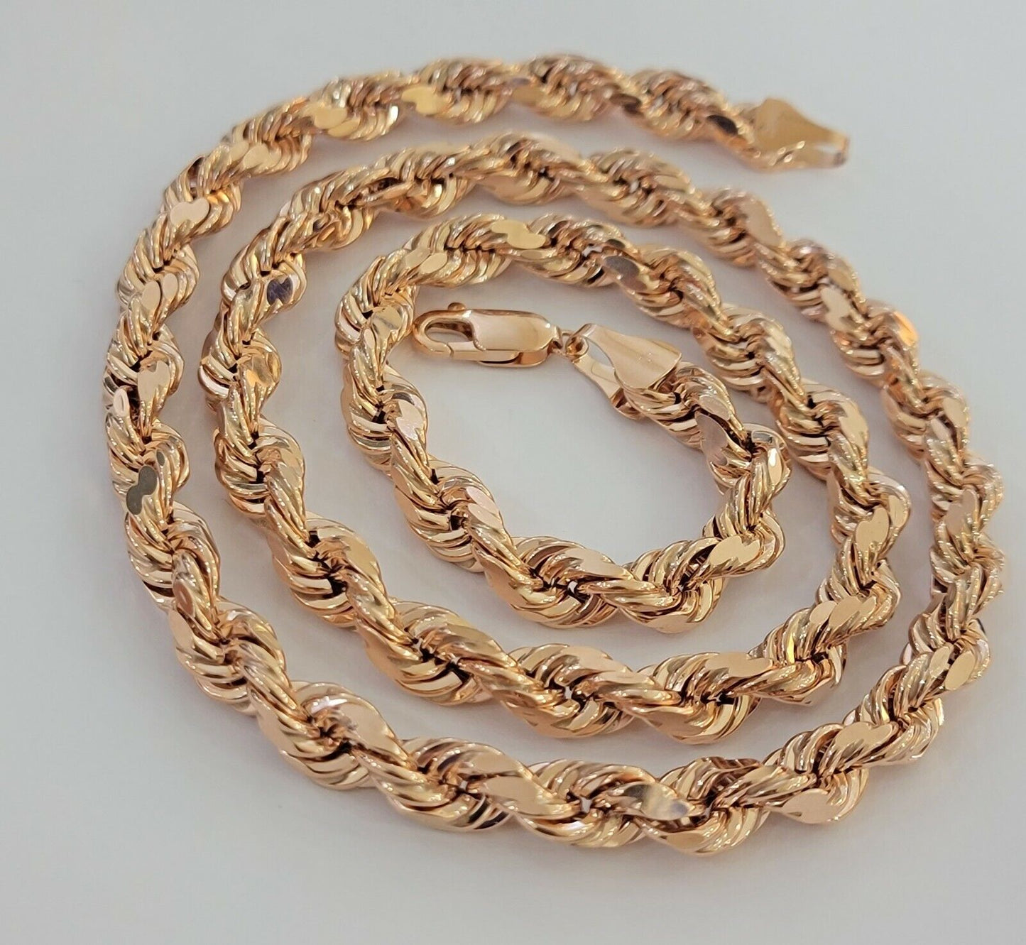 Rope Chain Necklace Real 10k Rose Gold 7mm 20" - 26" Inch Diamond Cuts HEAVY SOLID - Reva Jeweler