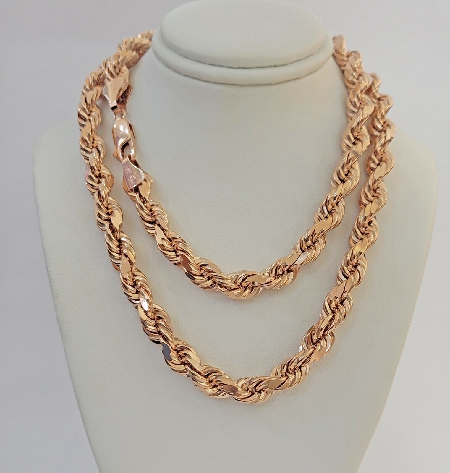 Rope Chain Necklace Real 10k Rose Gold 7mm 20" - 26" Inch Diamond Cuts HEAVY SOLID - Reva Jeweler