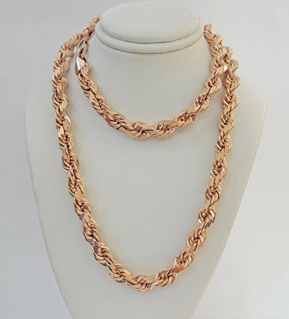 Rope Chain Necklace Real 10k Rose Gold 7mm 20" - 26" Inch Diamond Cuts HEAVY SOLID - Reva Jeweler