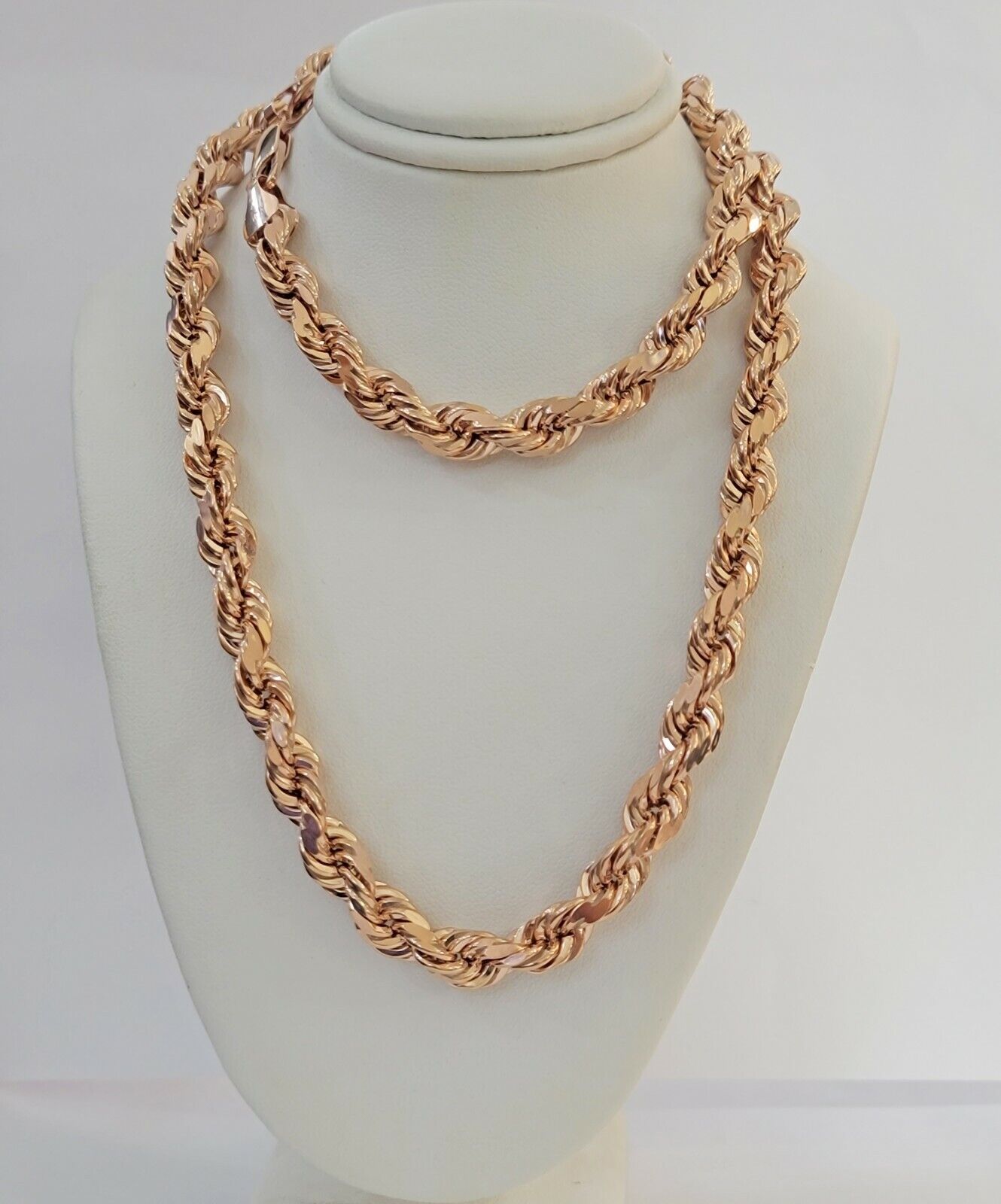 Rope Chain Necklace Real 10k Rose Gold 7mm 20" - 26" Inch Diamond Cuts HEAVY SOLID - Reva Jeweler