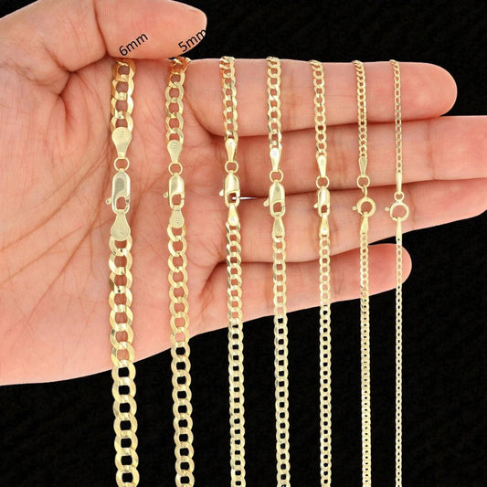 Solid 14K Yellow Gold Necklace Bracelet 3mm-10mm Curb Chain Cuban Link  7"- 30"