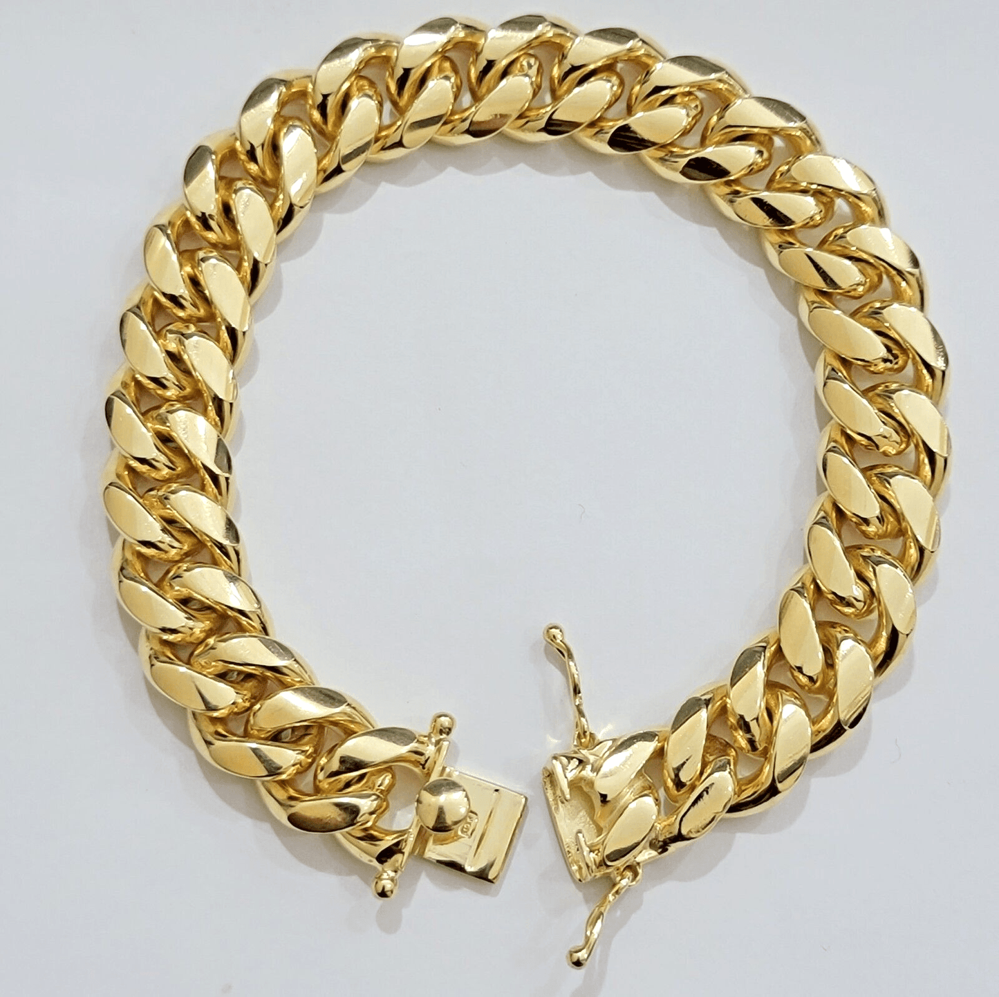 Solid 10k Gold Bracelet 12mm Miami Cuban Link 9 Inch Box Clasp Mens REAL 10KT - Reva Jeweler