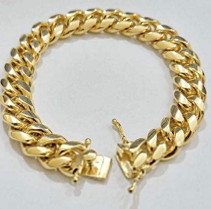 Solid 10k Gold Bracelet 12mm Miami Cuban Link 9 Inch Box Clasp Mens REAL 10KT - Reva Jeweler