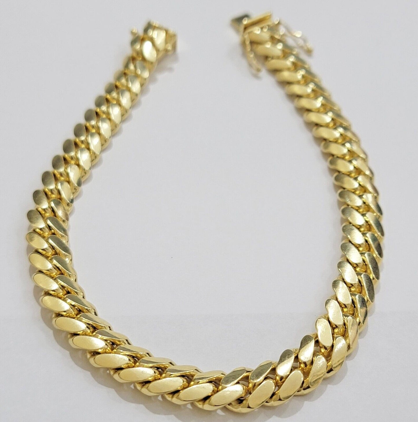 Solid 10k Gold Bracelet 8mm Miami Cuban Link 8" long Box Clasp 10kt Yellow, REAL - Reva Jeweler