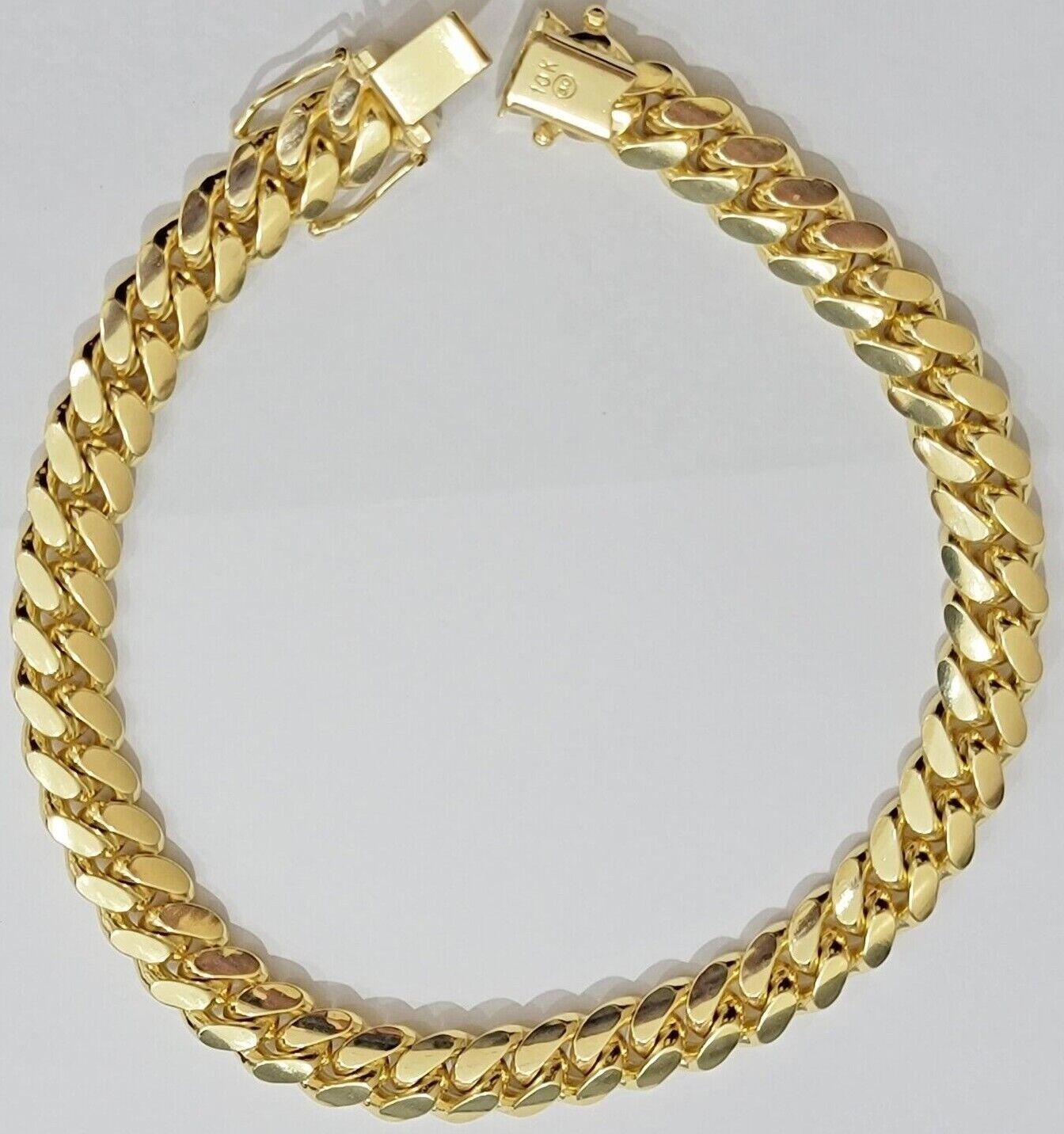 Solid 10k Gold Bracelet 8mm Miami Cuban Link 8" long Box Clasp 10kt Yellow, REAL - Reva Jeweler