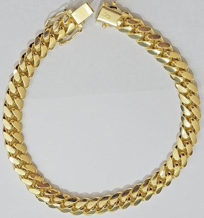 Solid 10k Gold Bracelet 8mm Miami Cuban Link 8" long Box Clasp 10kt Yellow, REAL - Reva Jeweler