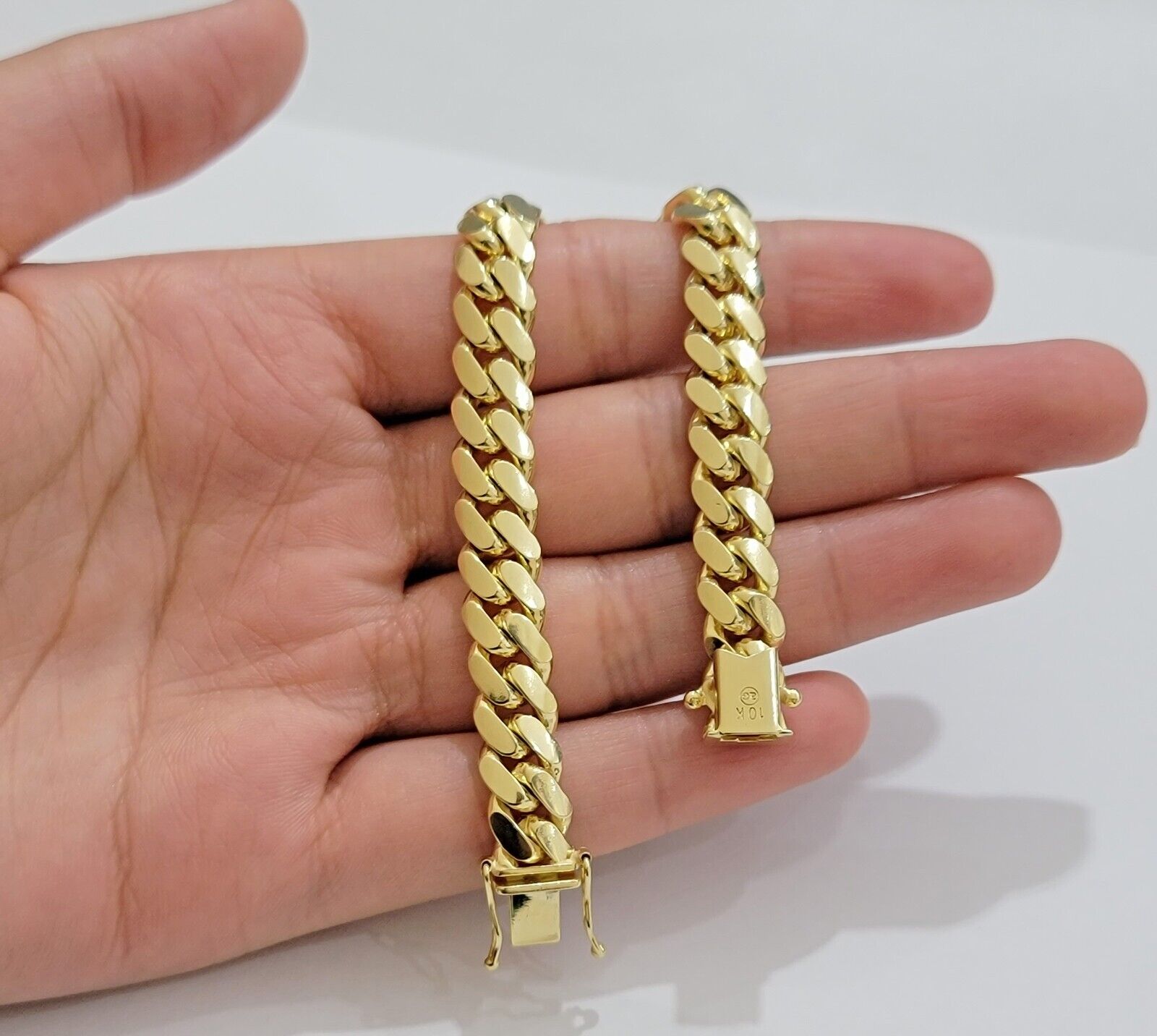 Solid 10k Gold Bracelet 8mm Miami Cuban Link 9" Inch Box Clasp SOLID LINKS, Mens - Reva Jeweler