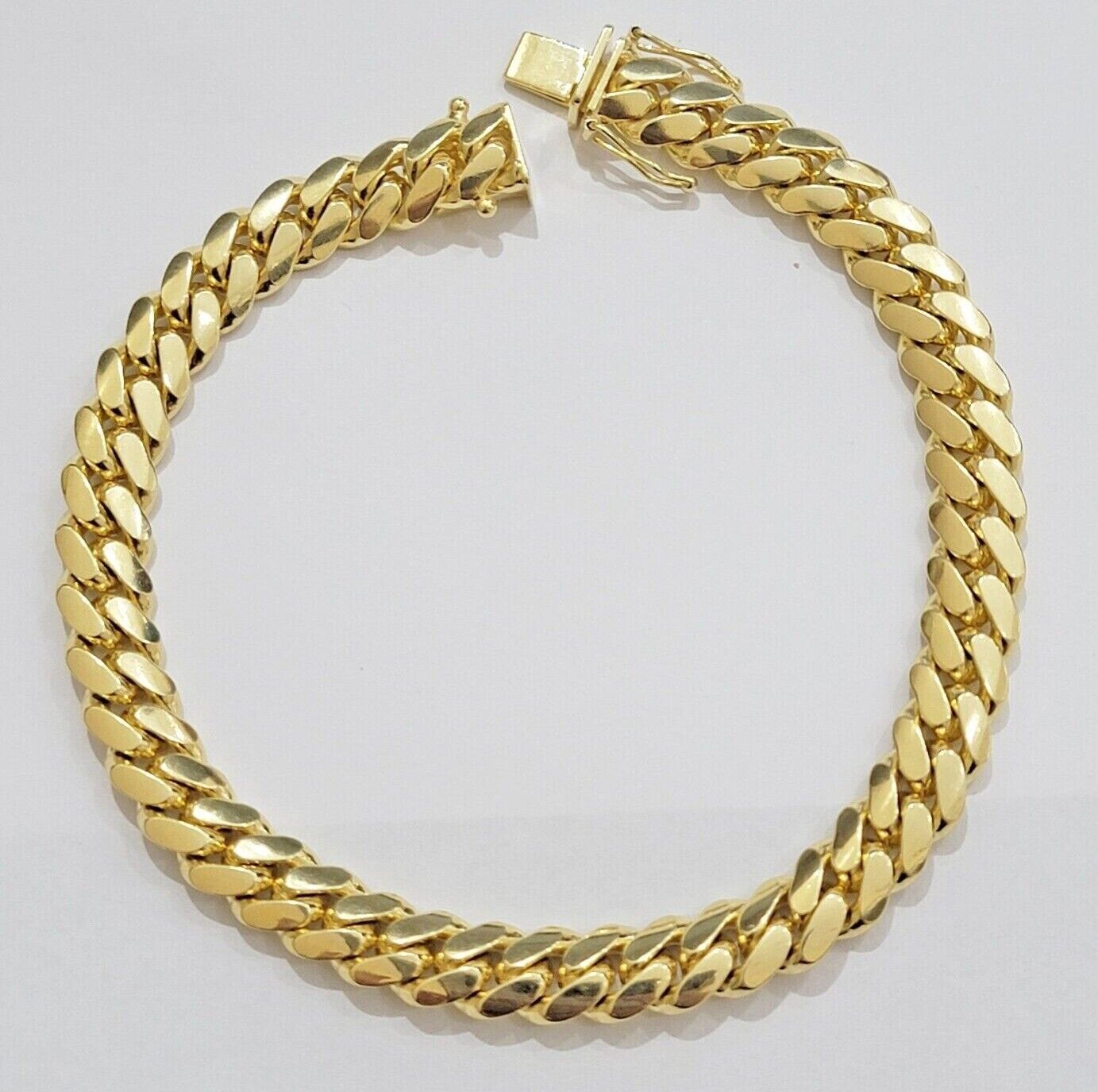 Solid 10k Gold Bracelet 8mm Miami Cuban Link 9" Inch Box Clasp SOLID LINKS, Mens - Reva Jeweler