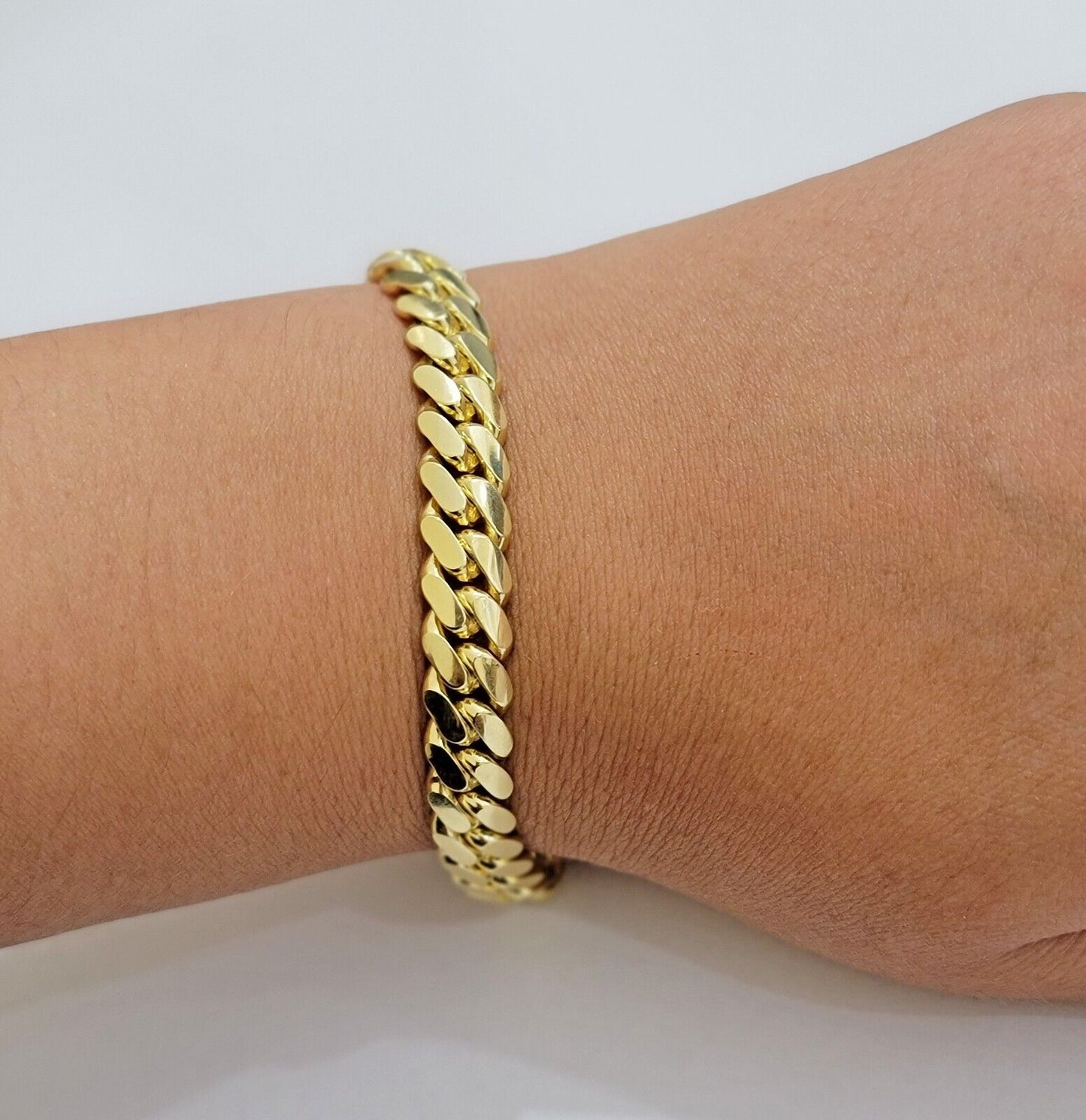 Solid 10k Gold Bracelet 8mm Miami Cuban Link 9" Inch Box Clasp SOLID LINKS, Mens - Reva Jeweler