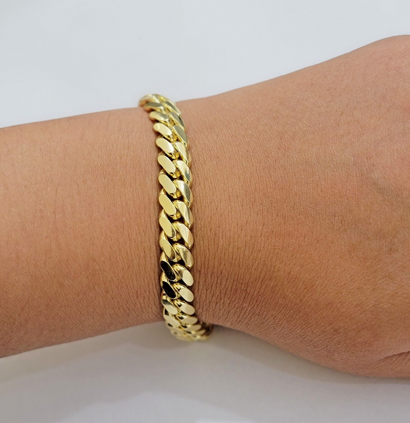 Solid 10k Gold Bracelet 8mm Miami Cuban Link 9" Inch Box Clasp SOLID LINKS, Mens - Reva Jeweler