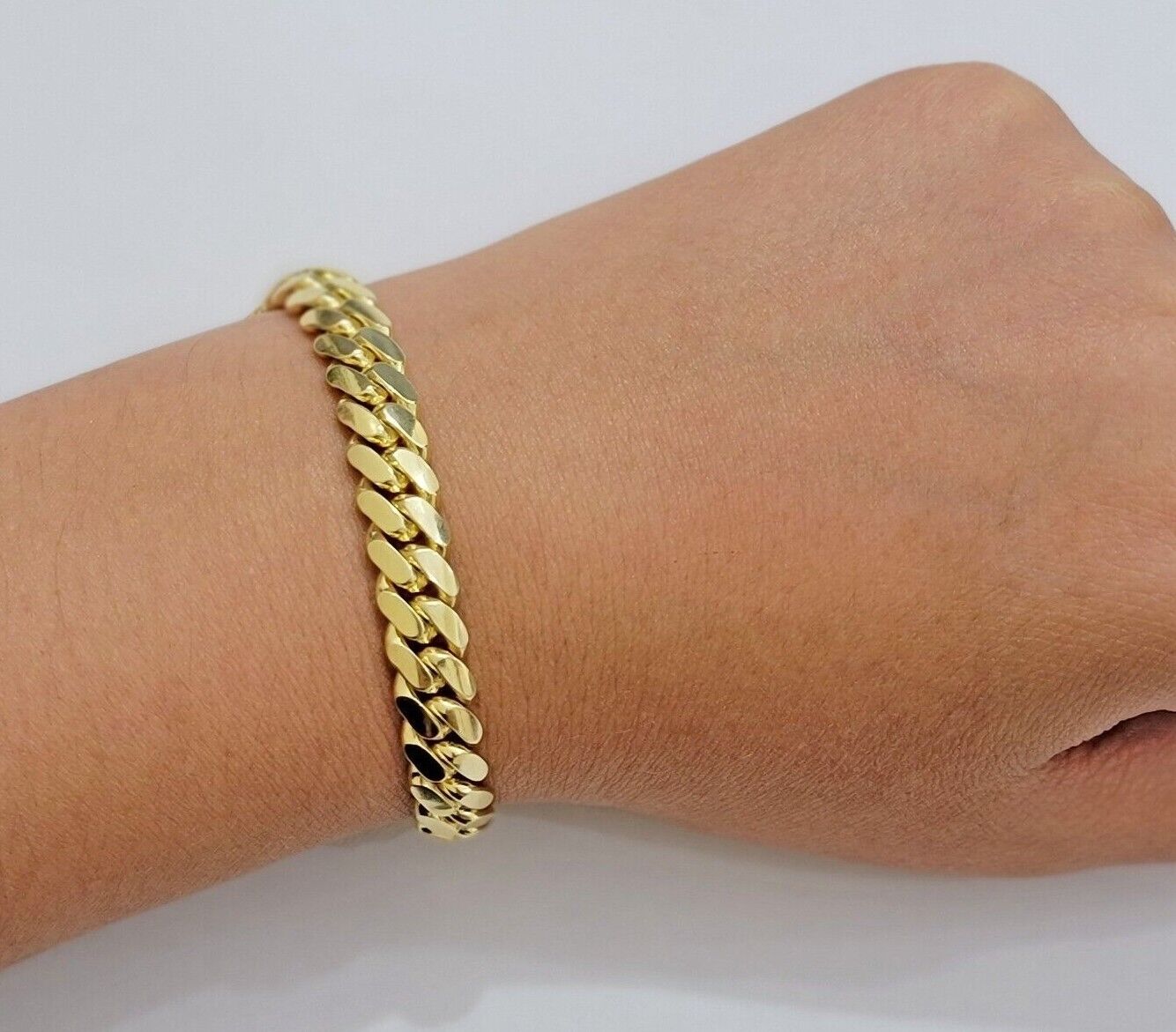 Solid 10k Gold Bracelet 8mm Miami Cuban Link 9" Inch Box Clasp SOLID LINKS, Mens - Reva Jeweler