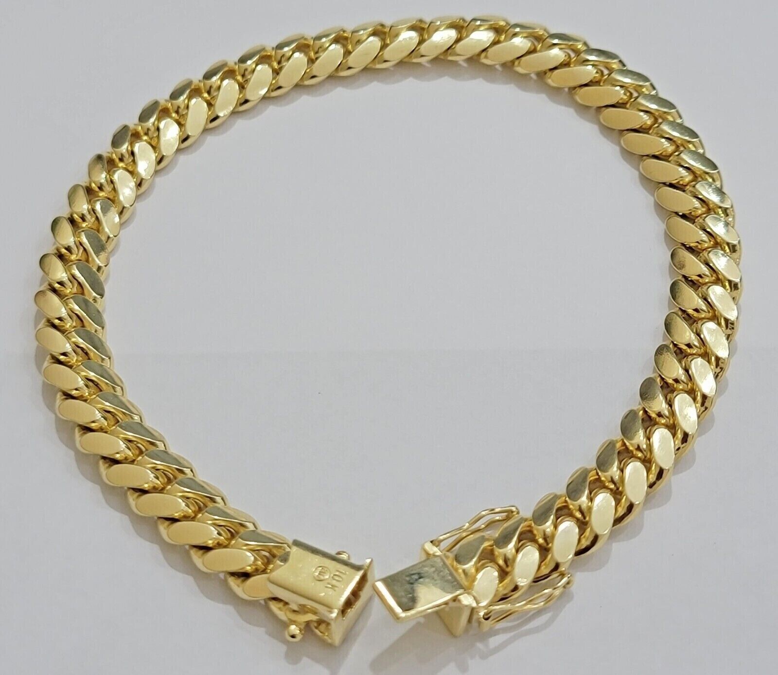 Solid 10k Gold Bracelet 8mm Miami Cuban Link 9" Inch Box Clasp SOLID LINKS, Mens - Reva Jeweler