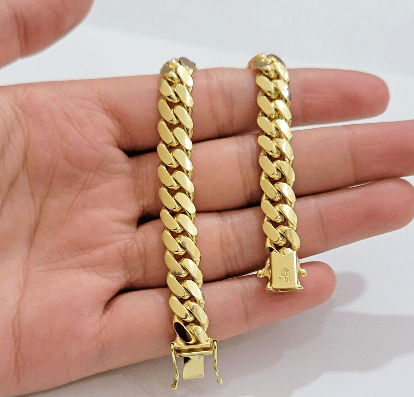 Solid 10k Gold Bracelet 9mm 8 Inch Miami Cuban Link Box Lock REAL 10KT Men Women - Reva Jeweler