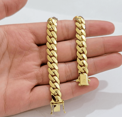Solid 10k Gold Bracelet 9mm 8 Inch Miami Cuban Link Box Lock REAL 10KT Men Women - Reva Jeweler