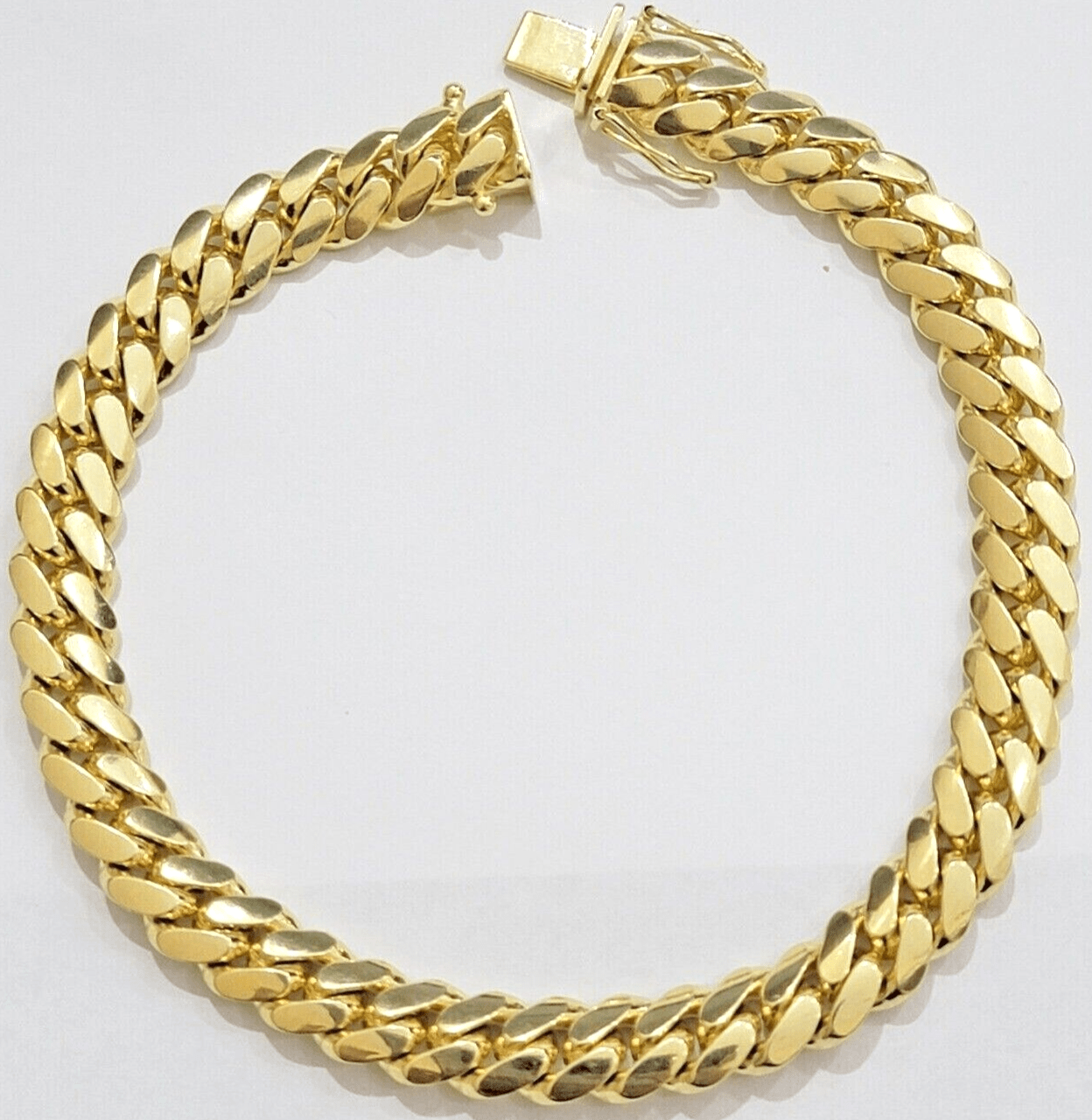 Solid 10k Gold Bracelet 9mm 8 Inch Miami Cuban Link Box Lock REAL 10KT Men Women - Reva Jeweler