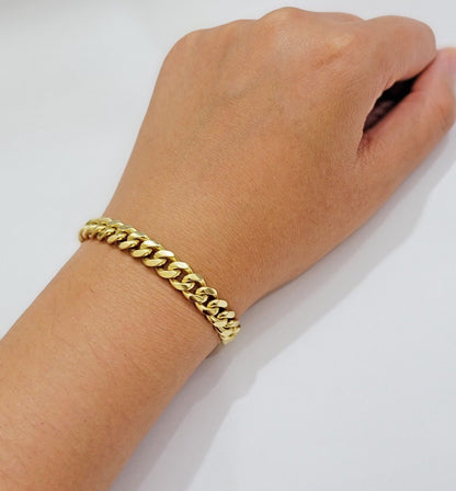 Solid 10k Gold Bracelet Cuban Link 8mm 7.5" Miami Cuben REAL 10k Yellow Gold Men - Reva Jeweler