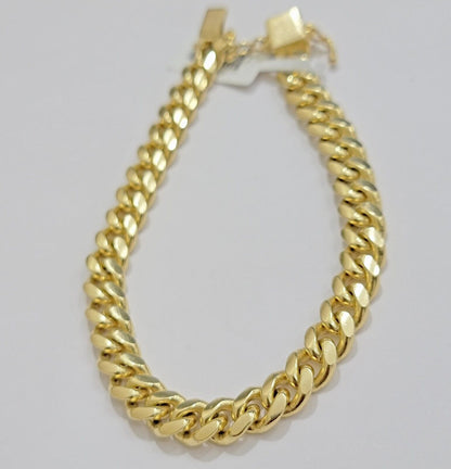 Solid 10k Gold Bracelet Cuban Link 8mm 7.5" Miami Cuben REAL 10k Yellow Gold Men - Reva Jeweler