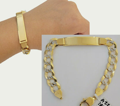 Solid 10k Gold Bracelet Id Cuban link 11mm 9" 10kt Yellow Gold Strong Link, REAL - Reva Jeweler