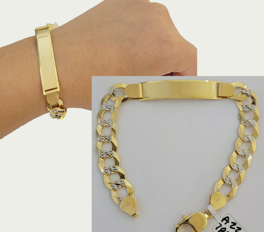 Solid 10k Gold Bracelet Id Cuban link 11mm 9" 10kt Yellow Gold Strong Link, REAL - Reva Jeweler