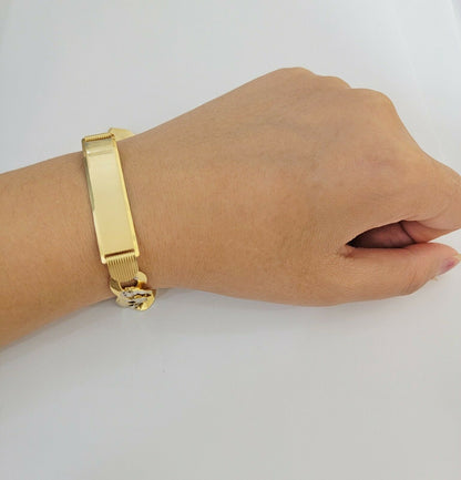 Solid 10k Gold Bracelet Id Cuban link 11mm 9" 10kt Yellow Gold Strong Link, REAL - Reva Jeweler