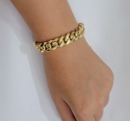 Solid 10k Gold Bracelet Miami Cuban Link 12mm 8" Inch Box Clasp SOLID LINK, Mens - Reva Jeweler