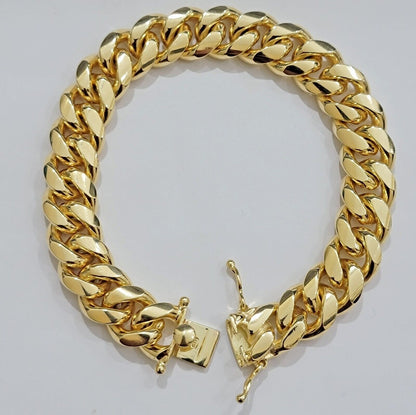 Solid 10k Gold Bracelet Miami Cuban Link 12mm 8" Inch Box Clasp SOLID LINK, Mens - Reva Jeweler