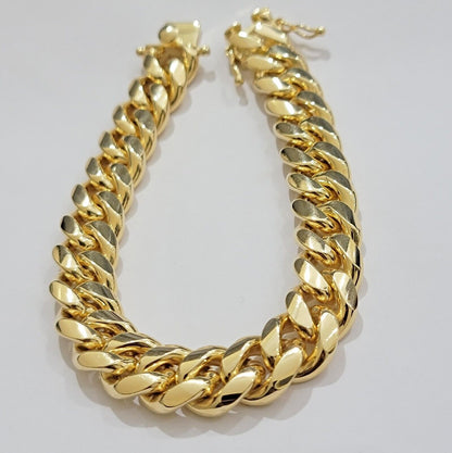 Solid 10k Gold Bracelet Miami Cuban Link 12mm 8" Inch Box Clasp SOLID LINK, Mens - Reva Jeweler