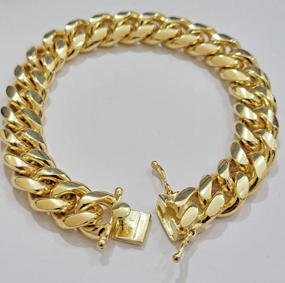 Solid 10k Gold Bracelet Miami Cuban Link 12mm 8" Inch Box Clasp SOLID LINK, Mens - Reva Jeweler