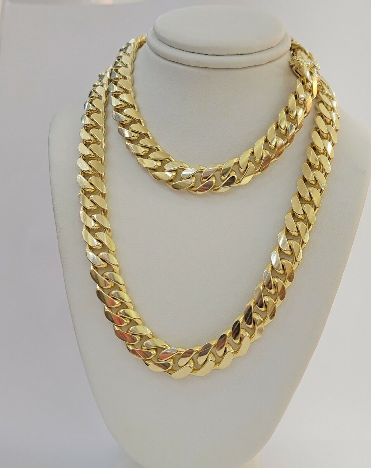 Solid 10k Gold Chain 10mm Miami Cuban Link Necklace 24" Men's Box Lock REAL 10kt - Reva Jeweler