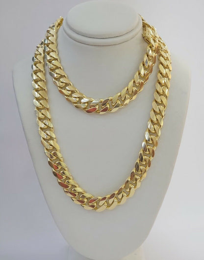 Solid 10k Gold Chain 10mm Miami Cuban Link Necklace 24" Men's Box Lock REAL 10kt - Reva Jeweler