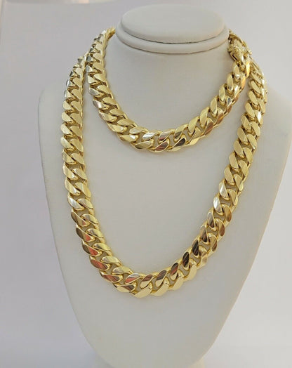 Solid 10k Gold Chain Cuban Link Necklace 10mm 24" Inch Men's Box Lock REAL 10kt - Reva Jeweler